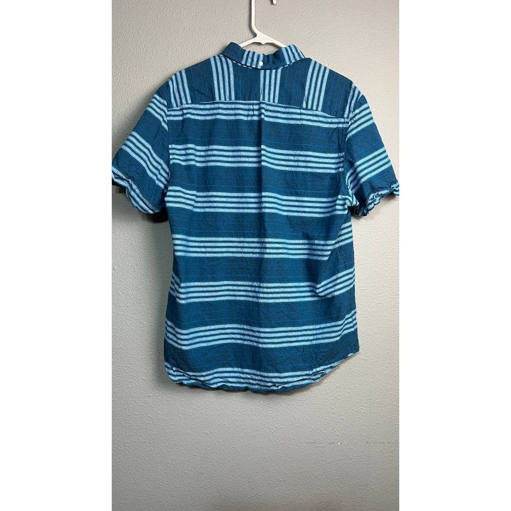 Kennington California Mens XL Blue Striped Short Sleeve Cotton Button Down Shirt - Picture 2 of 8